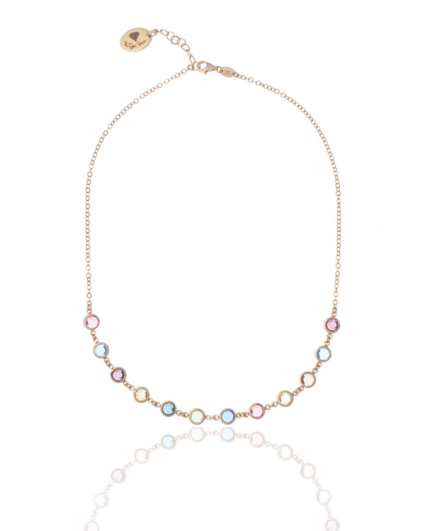 Rhodium Necklace with Assorted Color Crystal Embellishments