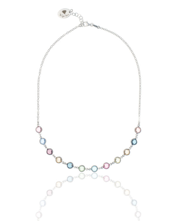 Allover Short Rhodium Necklace with Multicolor Crystals
