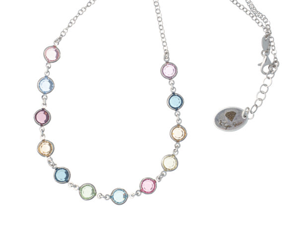 Rhodium-Plated Necklace Adorned with Colorful Crystals