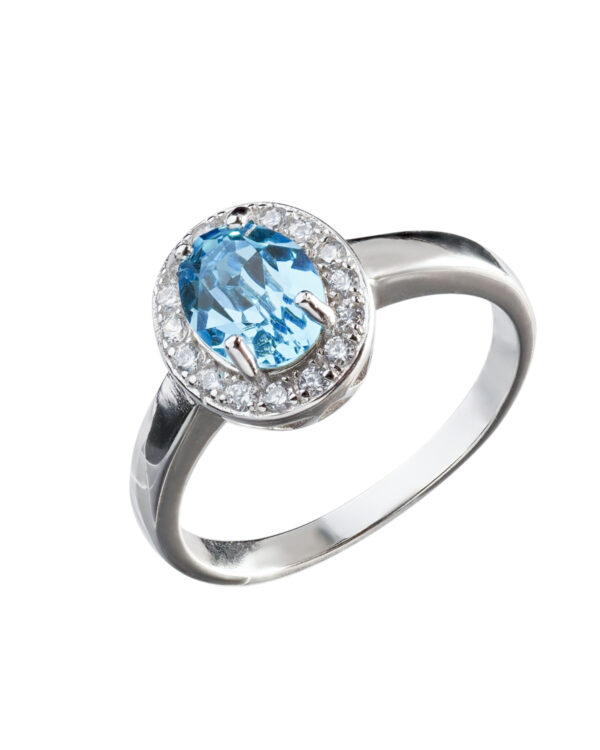 Aquamarine Oval Ring Rhodium Plated with Elegant Design