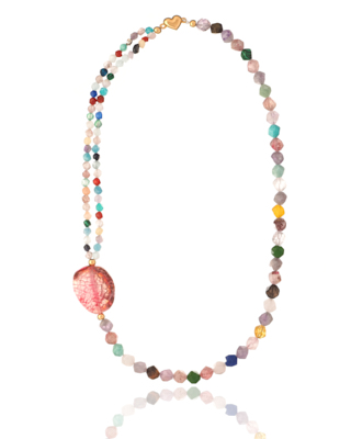 Jade colorful necklace with multicolored beads and a unique central pendant.