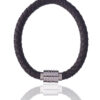 Black Leather Braid Bracelet with Engraved Clasp