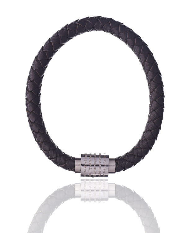 Black Leather Braid Bracelet with Engraved Clasp