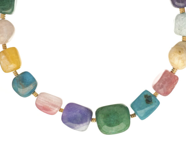 Colorful agate gems necklace displayed