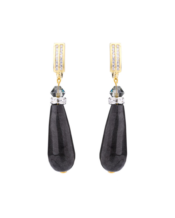 Drop Silver Earrings with Black Double Cubic Zirconia Leverback