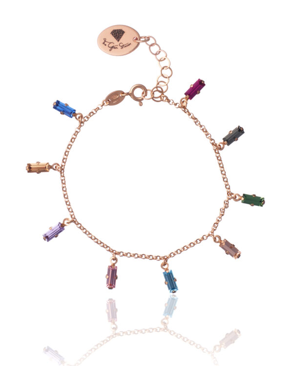 Bracelet with multicolor rectangle crystals in rose gold setting