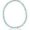 Turquoise surf necklace with multicolored beads and a beach-inspired design.