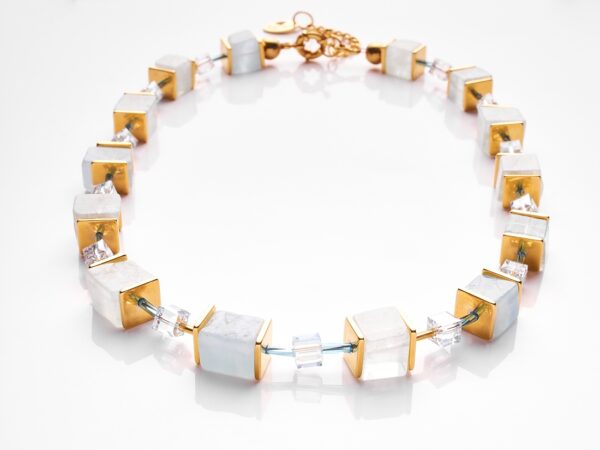 Fashionable Crystals and Aquamarine Cubes Bracelet