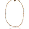 Mother of pearls necklace with alternating white and gold beads.