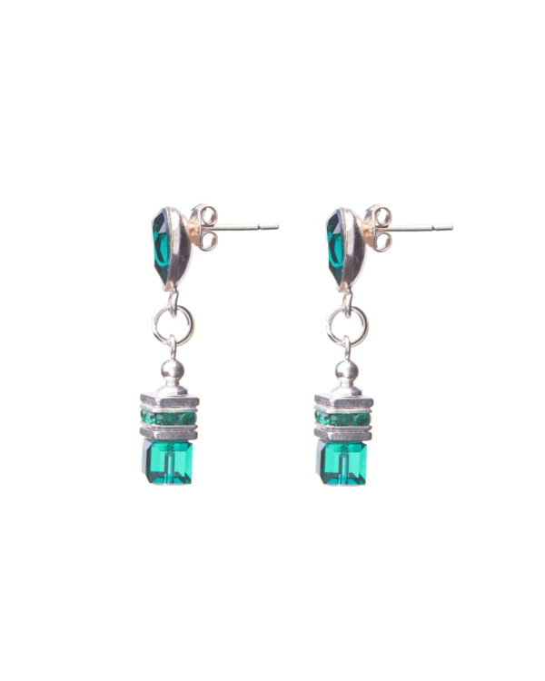 Emerald Silver Earrings with Square Stones and Stud Posts