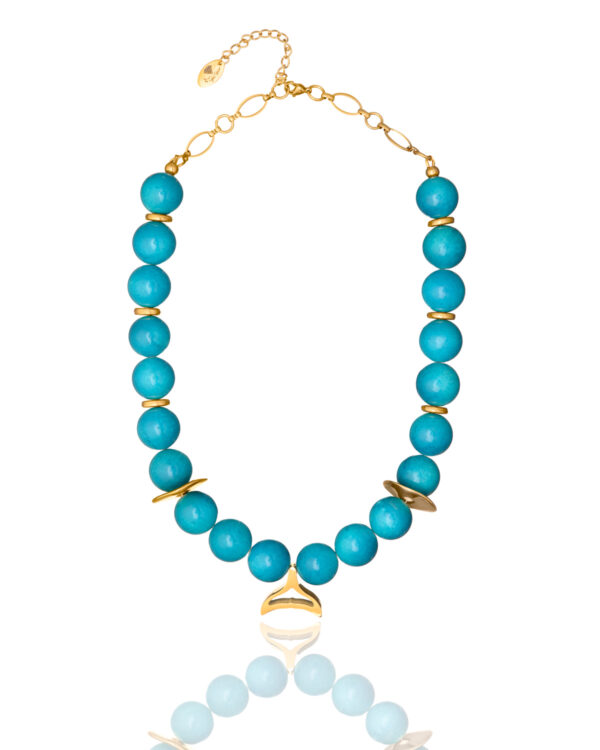 Dynamic Vivid Blue Agate Necklace with Silver Clasp 