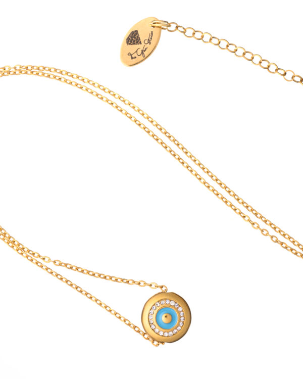 Gold Round Eye Necklace with a delicate chain and a round eye pendant