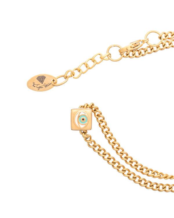 Gold Cube Eye Necklace with a minimalist design and delicate chain