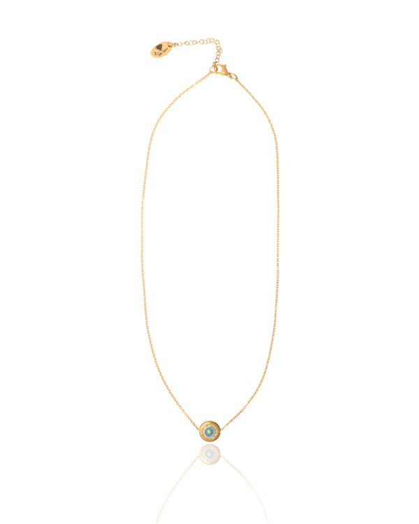 Gold Round Eye Necklace with a minimalist design and delicate chain