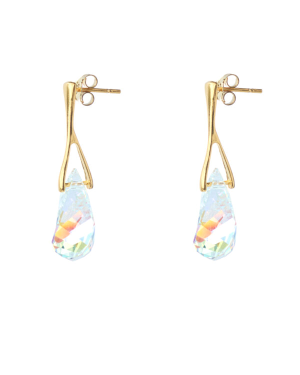 Crystal Silver Earrings with Gold Plated Drop Design