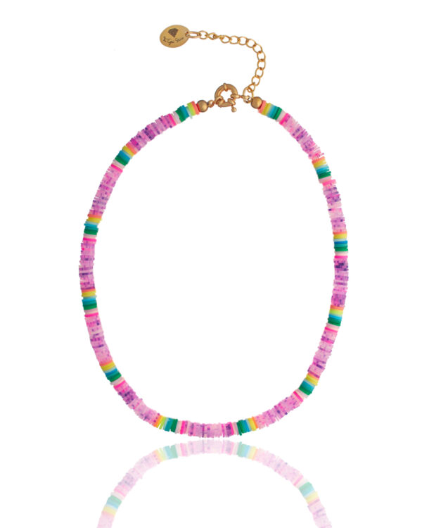 Vivid purple surf necklace displayed