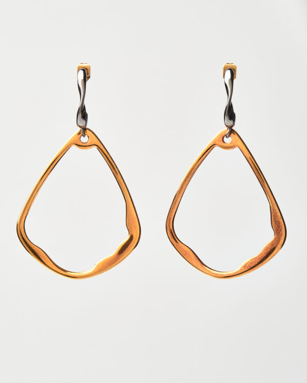 Large Gold Abstract Teardrop Earrings with Dark Hooks