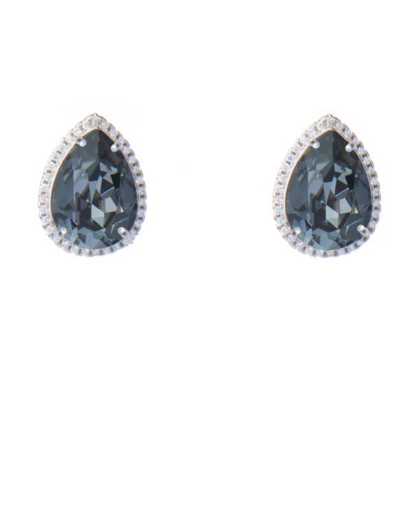 Crystal Silver Night Pear Earrings with halo setting
