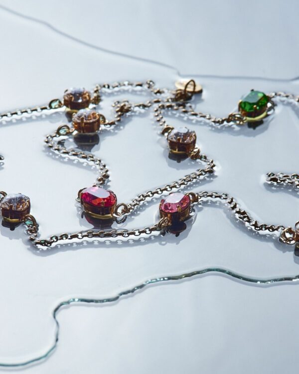 Long chain necklace with Swarovski multicolor crystals