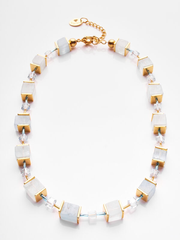 Aquamarine cubes and crystal necklace