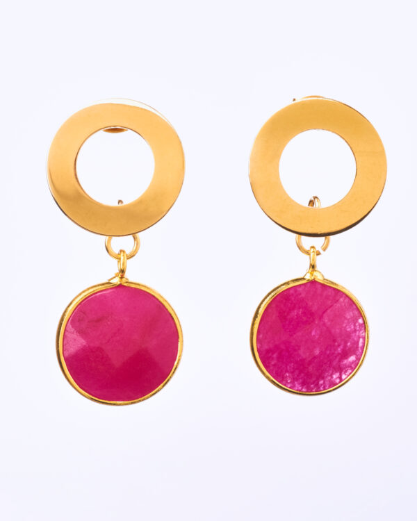 Cherry Rose Round Earrings with Gold-Tone Frame