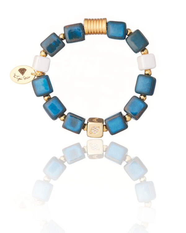 Ceramic Deep Blue Bracelet - Stylish Accessory with Cube Element