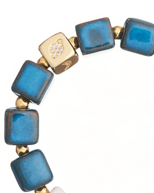 Ceramic Deep Blue Bracelet - Handcrafted Elegance with Cube Element
