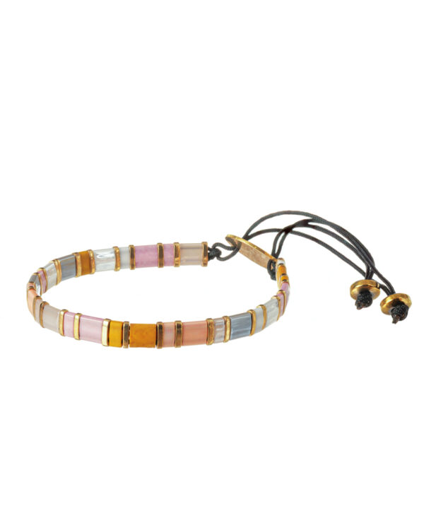 Handcrafted Bracelet with Rose, White, Light Blue, and Gold Miyuki Tila Beads