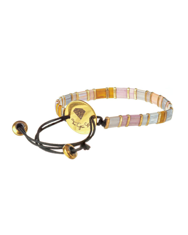 Stylish Bracelet with Rose, White, Light Blue, and Gold Miyuki Tila Beads
