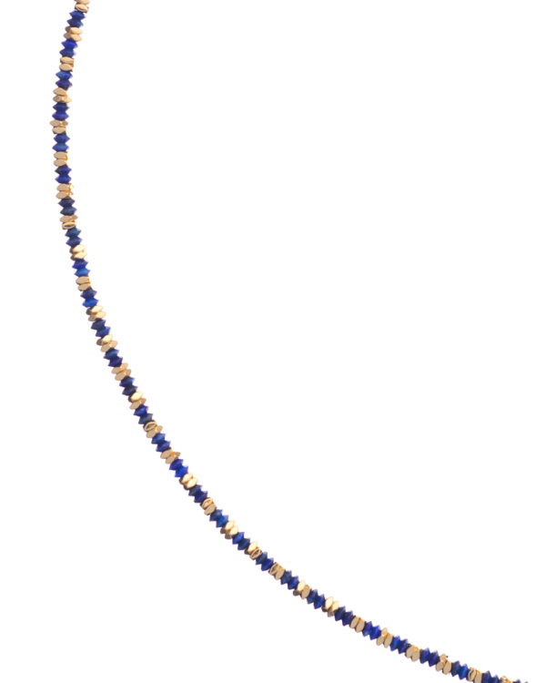 Close-up of Petits Lapis Lazuli and Hematite Necklace beads