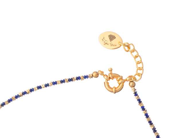 Close-up of Petits Lapis Lazuli and Hematite Necklace gold clasp