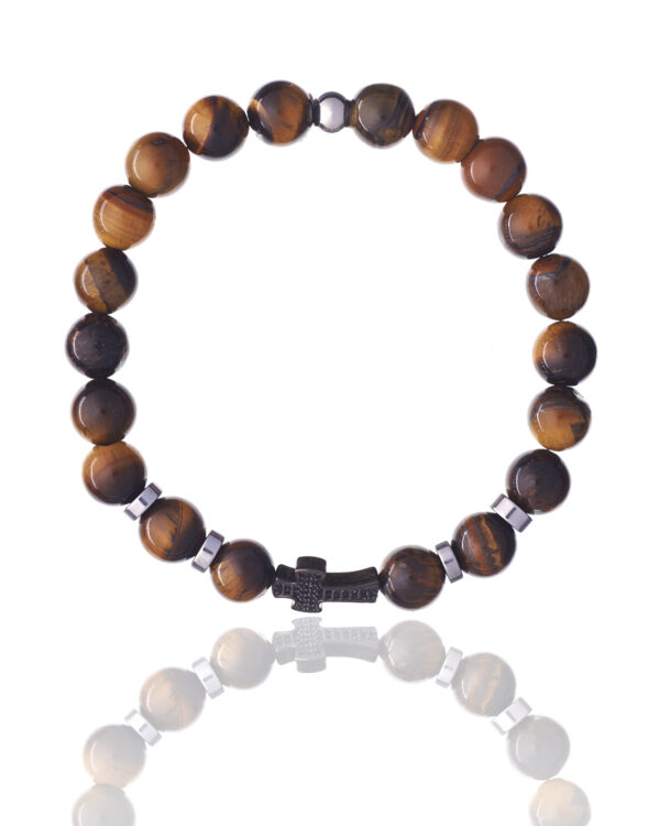 Men Tiger Eye Bracelet with Cross Element