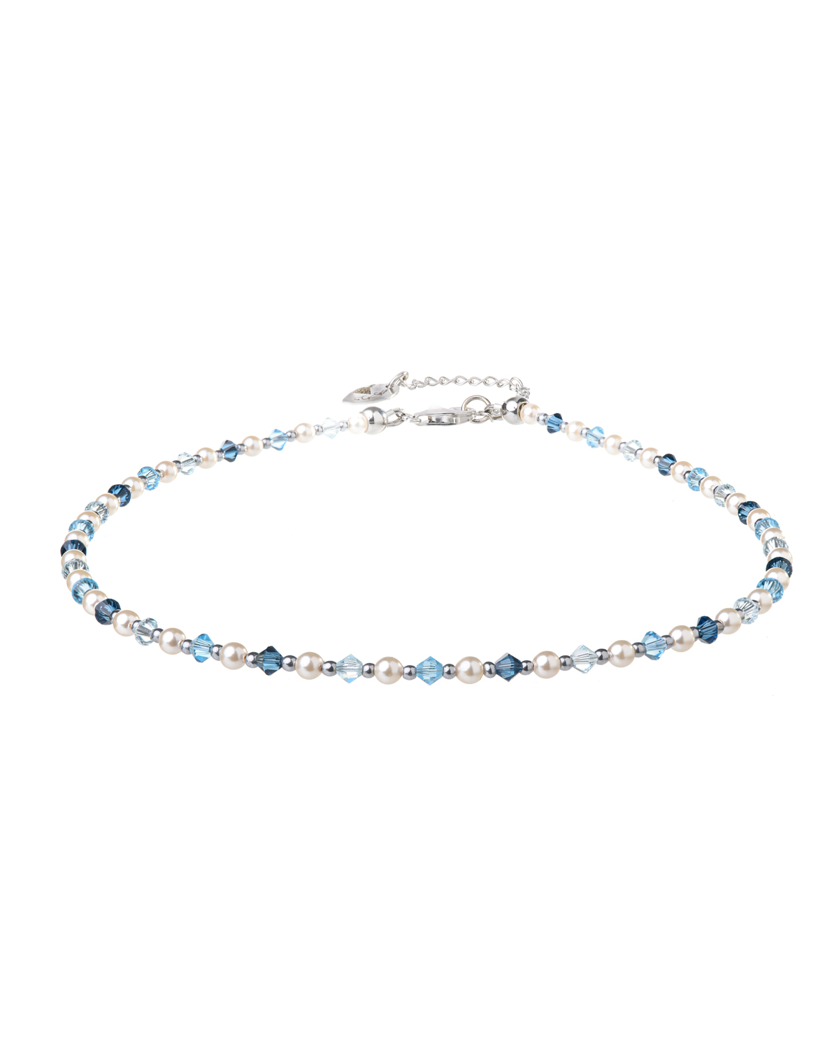 Crystal And Pearls Necklace Blue Tones Elegant Crystal and Pearls Necklace in Blue Tones