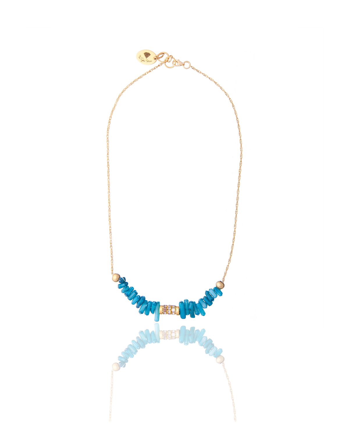 Turquoise Branch Necklace with Rondelle Delicate turquoise branch necklace with gold rondelle accents