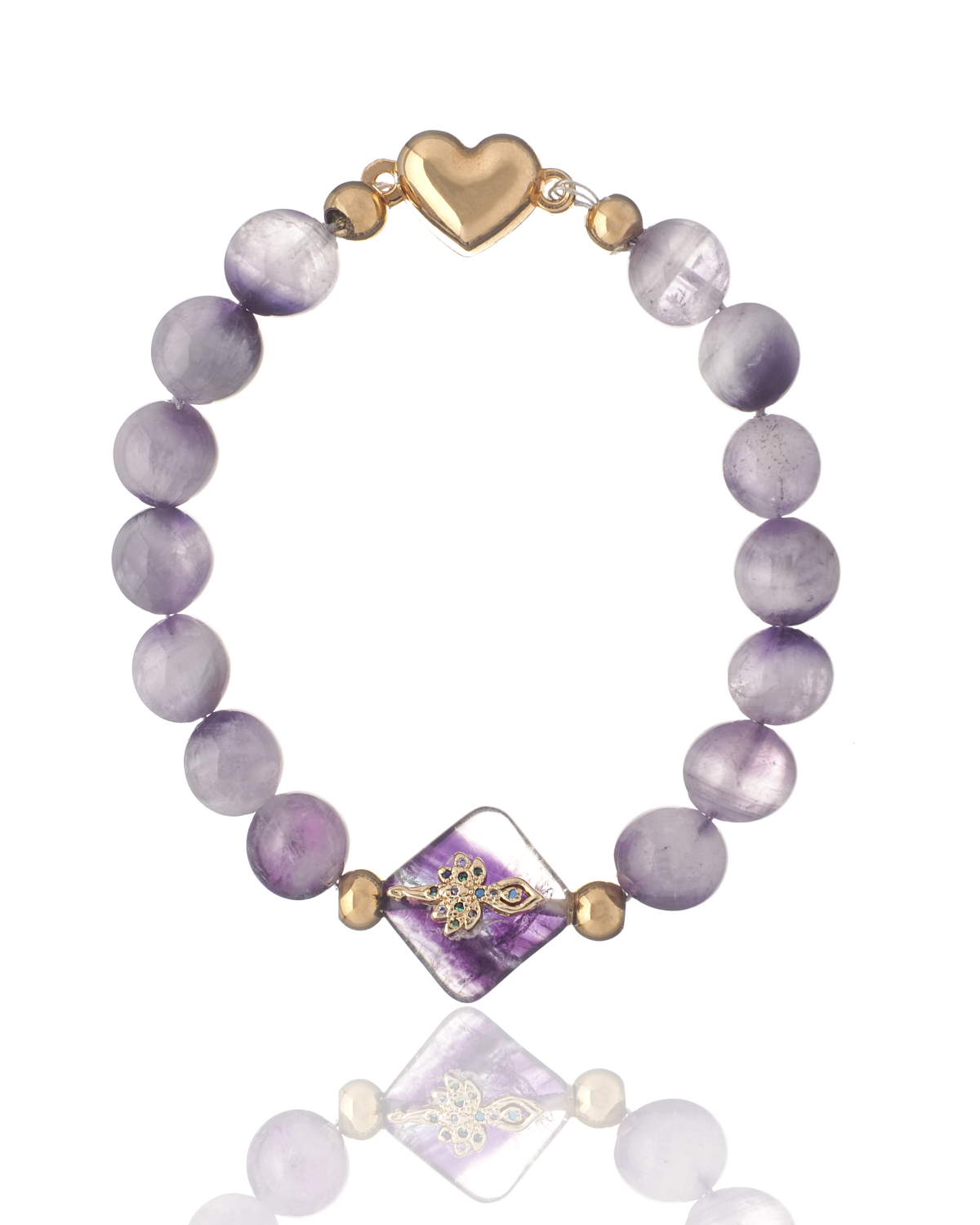 Amethyst Bracelet With Gold Elements Amethyst Bracelet with Gold Elements