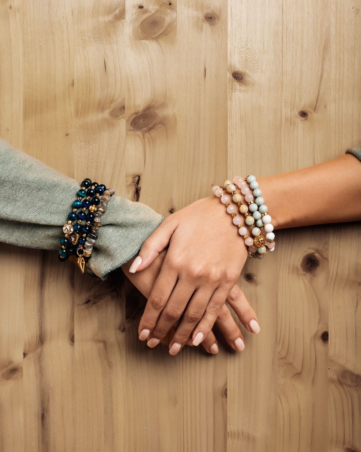 Handcrafted gemstone bracelet with natural stones in various colors