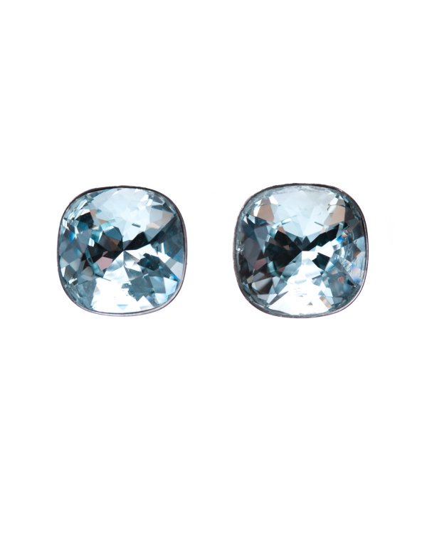 Square Light Turquoise Crystal Silver Earrings