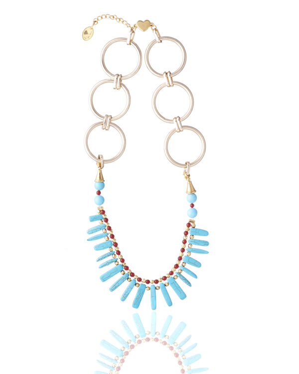 Turquoise Sticks And Red Howlite Necklace - Handcrafted Jewelry