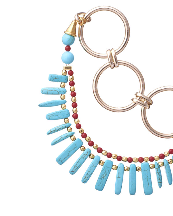 Turquoise Sticks And Red Howlite Necklace - Fashion Accessory
