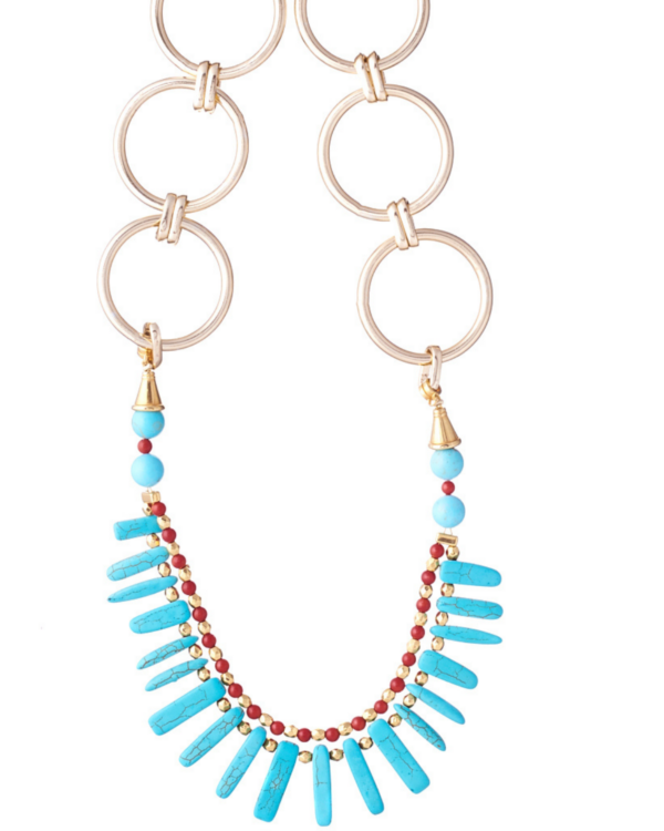 Turquoise Sticks And Red Howlite Necklace - Unique Jewelry Piece
