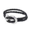Double Black Braid Leather Bracelet with Silver Ring Clasp