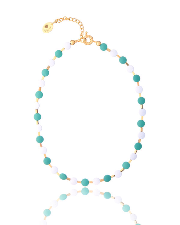 Turquoise Seashell Necklace with gold accents and multi-layered design