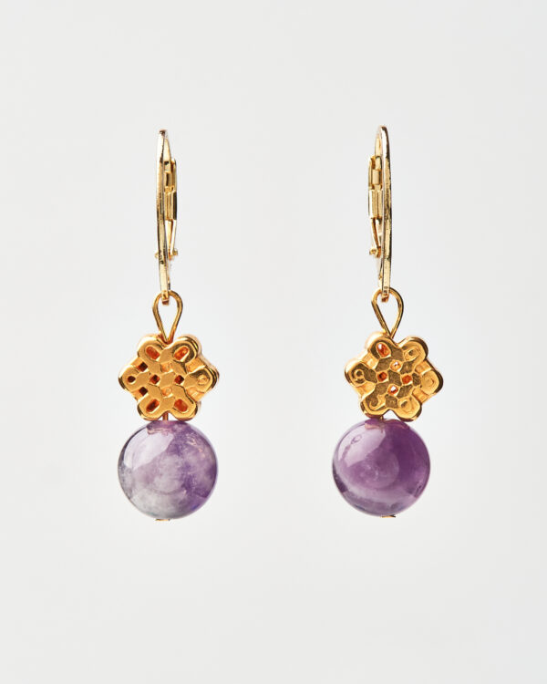 Purple Amethyst Earrings with Gold Floral Detail
