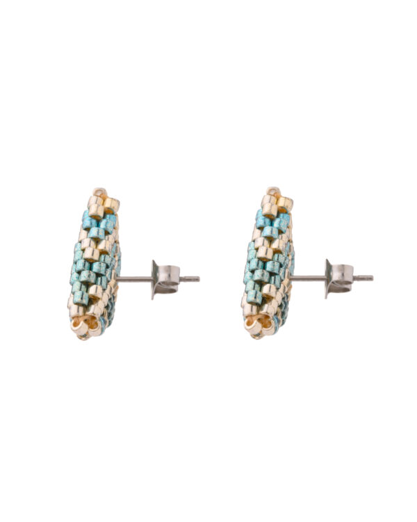 Triangle Miyuki Braided Stud Earrings – Turquoise/Silver
