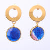 Blue Round Earrings with Iridescent Gemstone in Gold Frame