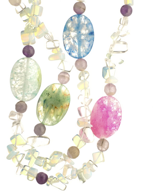 Moonstone and Amethyst Necklace with Colourful Agate Stones