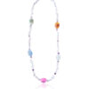 Moonstone and Amethyst Necklace with colorful agate stones on a white background