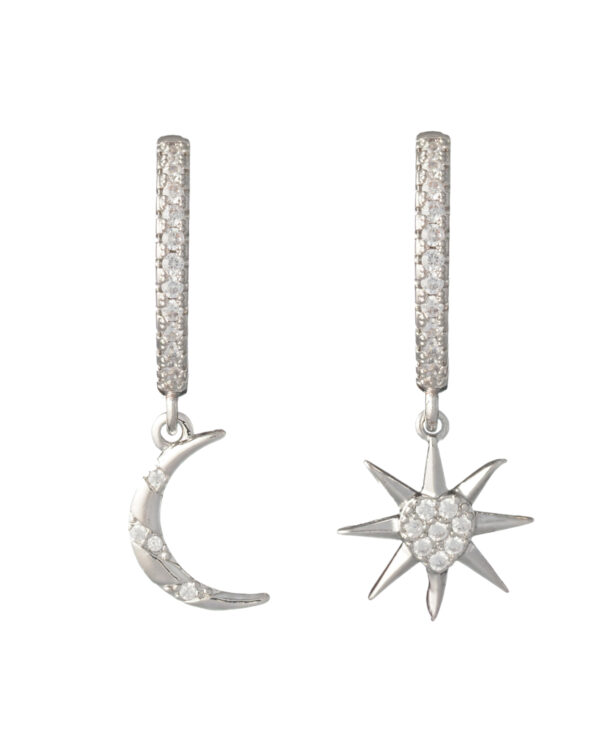 Moon and Star Rhodium Plated Earrings