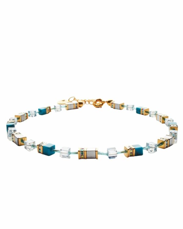 Blue Shade and Howlite Necklace with gold accents and geometric design