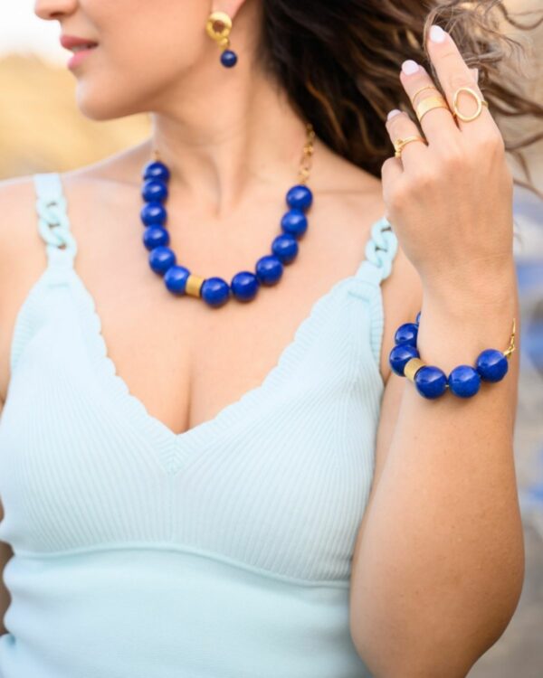 Dynamic Blue Agate Bracelet Set - Beautifully crafted gemstone bracelets in varying shades of blue